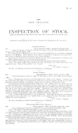INSPECTION OF STOCK. (ANNUAL REPORTS OF THE INSPECTORS FOR THE YEAR ENDED 31st MARCH, 1890.)