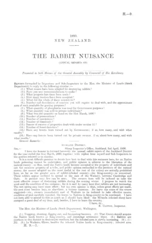 THE RABBIT NUISANCE (ANNUAL REPORTS ON).