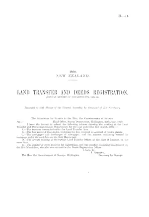 LAND TRANSFER AND DEEDS REGISTRATION. (ANNUAL REPORT OF DEPARTMENTS, 1889-90.)