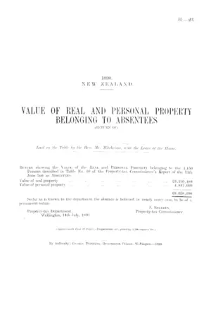 VALUE OF REAL AND PERSONAL PROPERTY BELONGING TO ABSENTEES (RETURN OF).
