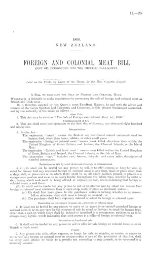 FOREIGN AND COLONIAL MEAT BILL (COPY OF), INTRODUCED INTO THE IMPERIAL PARLIAMENT.