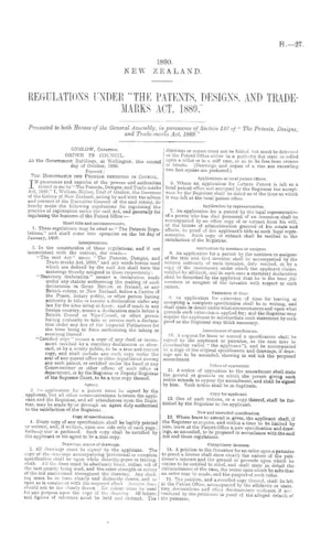 REGULATIONS UNDER "THE PATENTS, DESIGNS, AND TRADEMARKS ACT, 1889."