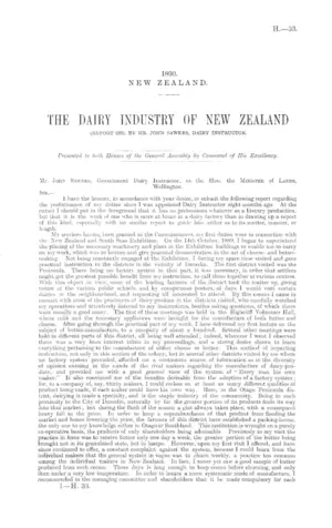 THE DAIRY INDUSTRY OF NEW ZEALAND (REPORT ON), BY MR. JOHN SAWERS, DAIRY INSTRUCTOR.