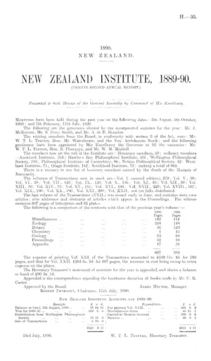 NEW ZEALAND INSTITUTE, 1889-90. (TWENTY-SECOND ANNUAL REPORT.)