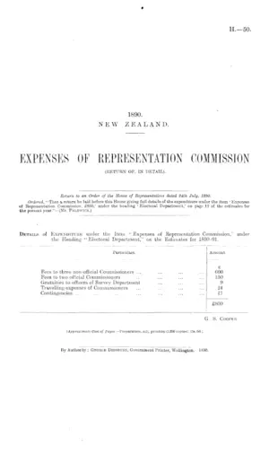 EXPENSES OF REPRESENTATION COMMISSION (RETURN OF, IN DETAIL).