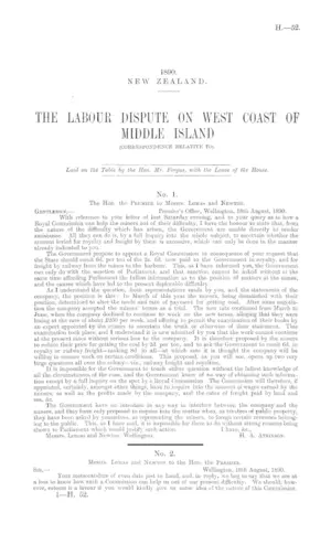 THE LABOUR DISPUTE ON WEST COAST OF MIDDLE ISLAND (CORRESPONDENCE RELATIVE TO).
