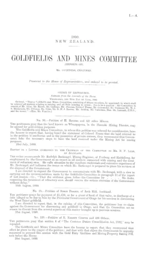 GOLDFIELDS AND MINES COMMITTEE (REPORTS OF). Mr. GUINNESS, CHAIRMAN.