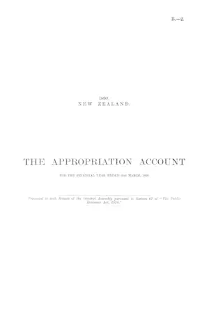 THE APPROPRIATION ACCOUNT FOR THE FINANCIAL YEAR ENDED 31st MARCH, 1890.