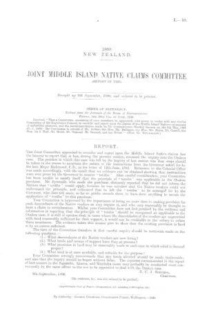 JOINT MIDDLE ISLAND NATIVE CLAIMS COMMITTEE (REPORT OF THE).