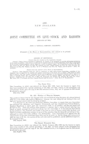 JOINT COMMITTEE ON LIVE-STOCK AND RABBITS (REPORTS OF THE). (HON. G. RANDALL JOHNSON, CHAIRMAN.)