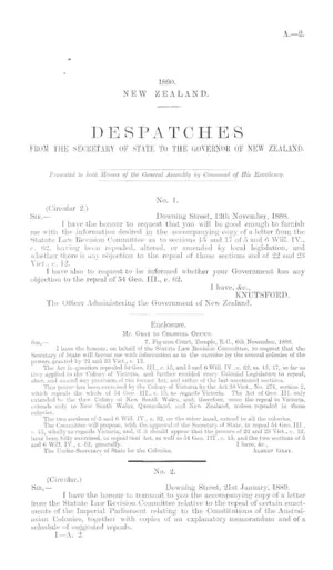 DESPATCHES FROM THE SECRETARY OF STATE TO THE GOVERNOR OF NEW ZEALAND.