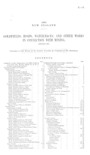 GOLDFIELDS, ROADS, WATER-RACES, AND OTHER WORKS IN CONNECTION WITH MINING. (REPORT ON).