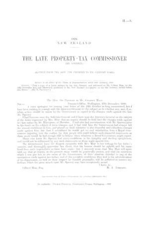 THE LATE PROPERTY-TAX COMMISSIONER (MR. SPERREY). (LETTER FROM THE HON. THE PREMIER TO MR. GILBERT MAIR.)