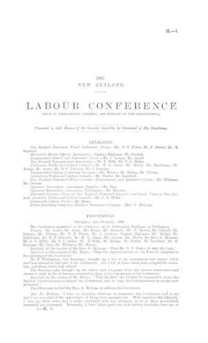 LABOUR CONFERENCE HELD AT WELLINGTON, OCTOBER, 1890 (REPORT OF THE PROCEEDINGS).