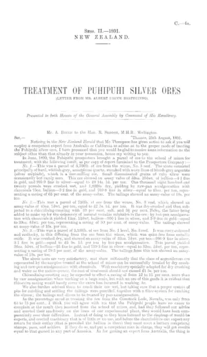 TREATMENT OF PUHIPUHI SILVER ORES (LETTER FROM MR. ALBERT BRUCE RESPECTING).