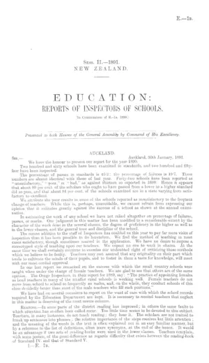 EDUCATION: REPORTS OF INSPECTORS OF SCHOOLS. [In Continuation of E.-1b, 1890.]