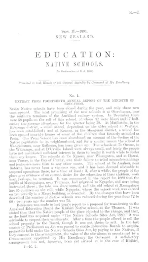 EDUCATION: NATIVE SCHOOLS. [In Continuation of E.-2, 1890.]