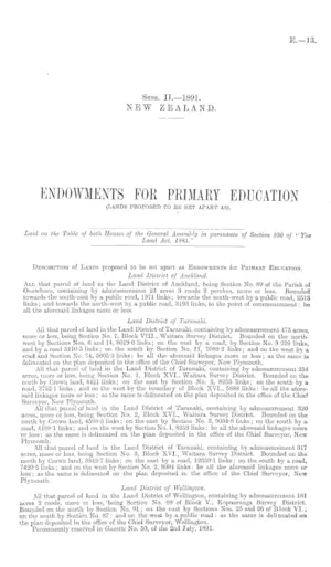 ENDOWMENTS FOR PRIMARY EDUCATION (LANDS PROPOSED TO BE SET APART AS).