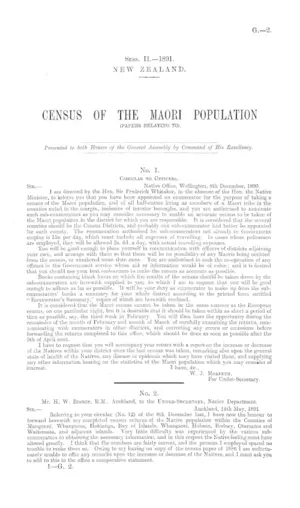 CENSUS OF THE MAORI POPULATION (PAPERS RELATING TO).