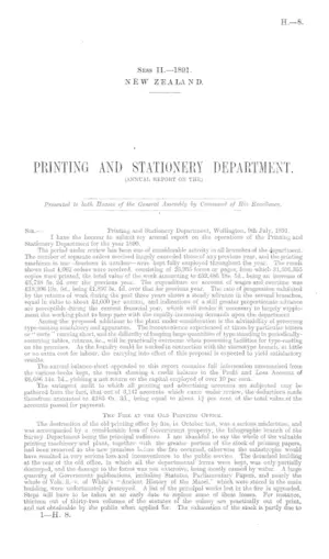 PRINTING AND STATIONERY DEPARTMENT. (ANNUAL REPORT ON THE)