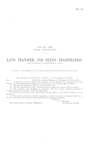 LAND TRANSFER AND DEEDS REGISTRATION. (ANNUAL REPORT OF DEPARTMENTS, 1890-91.)