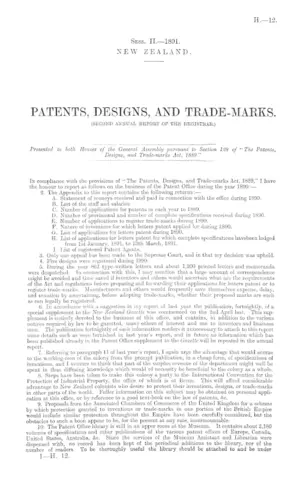 PATENTS, DESIGNS, AND TRADE-MARKS. (SECOND ANNUAL REPORT OF THE REGISTRAR.)