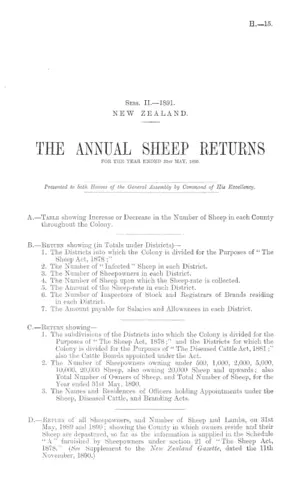 THE ANNUAL SHEEP RETURNS FOR THE YEAR ENDED 31st MAY, 1890.