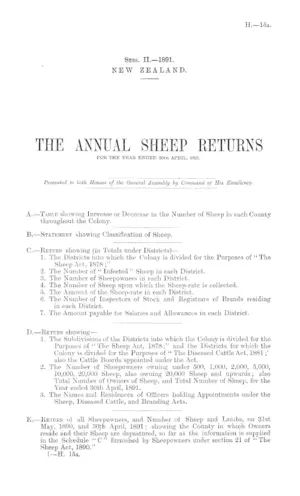 THE ANNUAL SHEEP RETURNS FOR THE YEAR ENDED 30th APRIL, 1891.