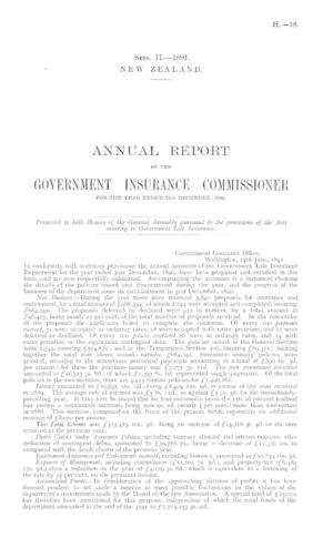 ANNUAL REPORT OF THE GOVERNMENT INSURANCE COMMISSIONER FOR THE YEAR ENDED 31st DECEMBER, 1890.