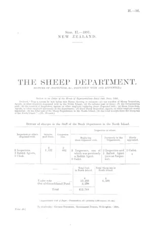 THE SHEEP DEPARTMENT. (RETURN OF INSPECTORS, &c., DISPENSED WITH AND APPOINTED.)