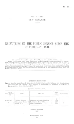 REDUCTIONS IN THE PUBLIC SERVICE SINCE THE 1st FEBRUARY, 1891.