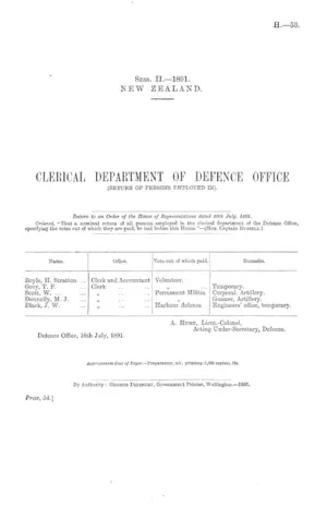 CLERICAL DEPARTMENT OF DEFENCE OFFICE (RETURN OF PERSONS EMPLOYED IN).