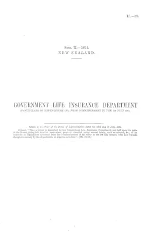 GOVERNMENT LIFE INSURANCE DEPARTMENT (PARTICULARS OF EXPENDITURE OF), FROM COMMENCEMENT TO THE 1st JULY 1891.