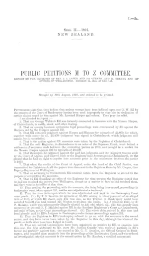 PUBLIC PETITIONS M TO Z COMMITTEE. REPORT ON THE PETITIONS OF REV. J. J. LEWIS AND 515 OTHERS, AND M. TREVEY AND 120 OTHERS OF WELLINGTON. SESSION II., Nos. 48 AND 143.