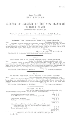 PAYMENT OF INTEREST BY THE NEW PLYMOUTH HARBOUR BOARD (CORRESPONDENCE RELATING TO).