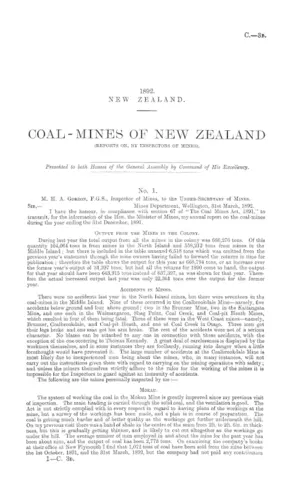 COAL-MINES OF NEW ZEALAND (REPORTS ON, BY INSPECTORS OF MINES).