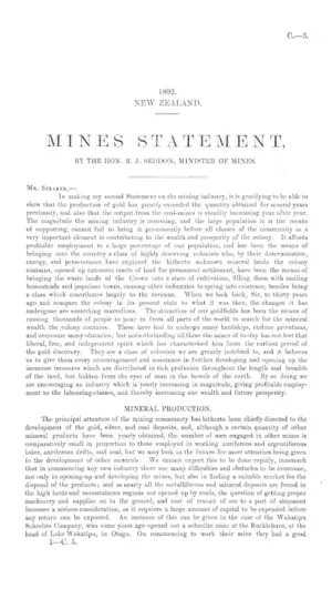 MINES STATEMENT, BY THE HON. R.J. SEDDON, MINISTER OF MINES.