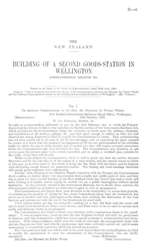 BUILDING OF A SECOND GOODS-STATION IN WELLINGTON (CORRESPONDENCE RELATIVE TO).