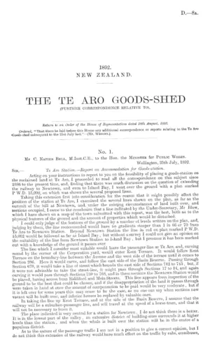 THE TE ARO GOODS-SHED (FURTHER CORRESPONDENCE RELATIVE TO).