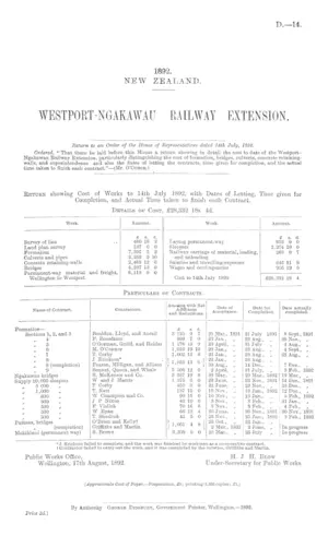 WESTPORT-NGAKAWAU RAILWAY EXTENSION.
