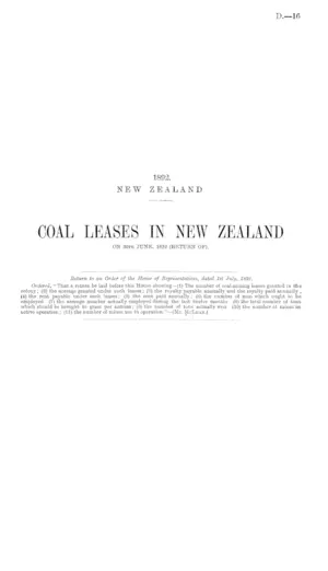 COAL LEASES IN NEW ZEALAND ON 30th JUNE, 1892 (RETURN OF).