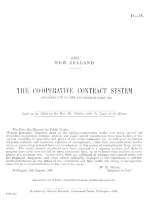 THE CO-OPERATIVE CONTRACT SYSTEM (MEMORANDUM BY THE ENGINEER-IN-CHIEF ON).