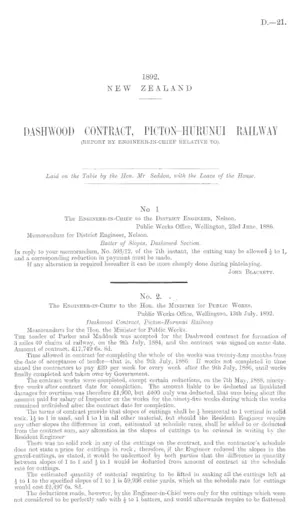 DASHWOOD CONTRACT, PICTON-HURUNUI RAILWAY (REPORT BY ENGINEER-IN-CHIEF RELATIVE TO).