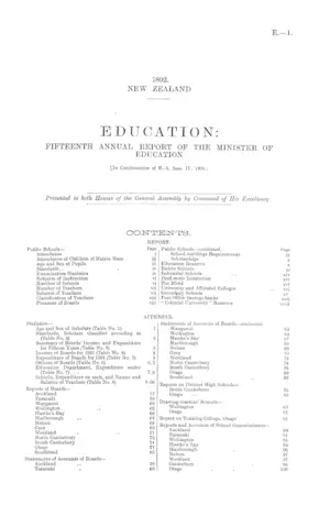 EDUCATION: FIFTEENTH ANNUAL REPORT OF THE MINISTER OF EDUCATION [In Continuation of E.-1, Sess, II., 1891.]