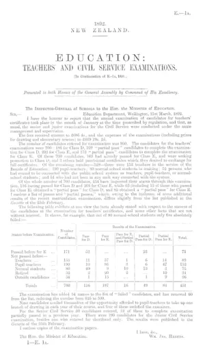 EDUCATION: TEACHERS' AND CIVIL SERVICE EXAMINATIONS. [In Continuation of E.-1a, 1891.]