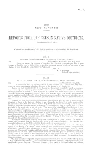 REPORTS FROM OFFICERS IN NATIVE DISTRICTS. [In continuation of G.-5, 1891.]