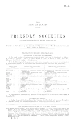 FRIENDLY SOCIETIES (FIFTEENTH ANNUAL REPORT BY THE REGISTRAR OF).