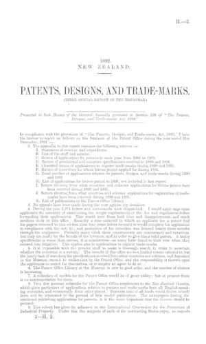 PATENTS, DESIGNS, AND TRADE-MARKS. (THIRD ANNUAL REPORT OF THE REGISTRAR.)