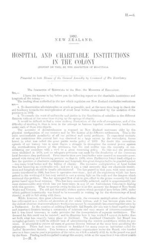 HOSPITAL AND CHARITABLE INSTITUTIONS IN THE COLONY (REPORT ON THE), BY THE INSPECTOR OF HOSPITALS.