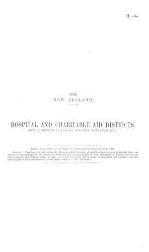 HOSPITAL AND CHARITABLE AID DISTRICTS. (RETURN SHOWING VALUATIONS, HOLDINGS, POPULATION, ETC.)